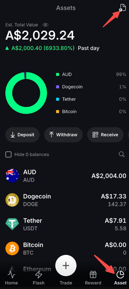 Select crypto in app