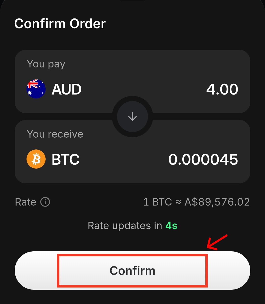 Market order confirmation on App
