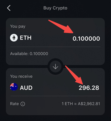 Sell crypto input BTC/AUD